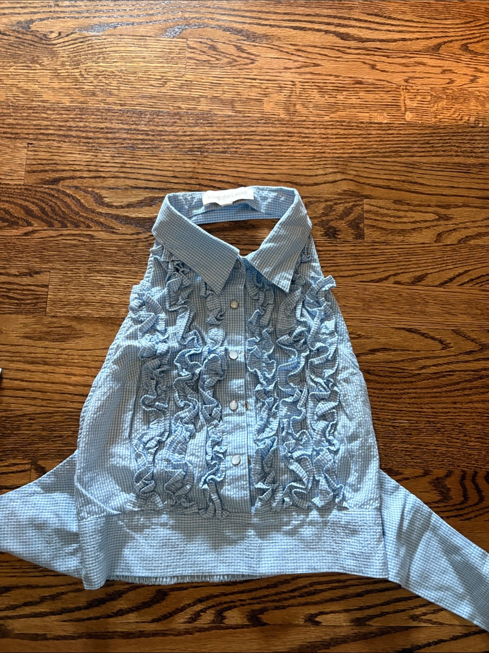 Ruffled Light Blue Button-Front Women's Blouse